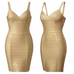 Unbranded Metallic Gold Bodycon Bandage Dress XS